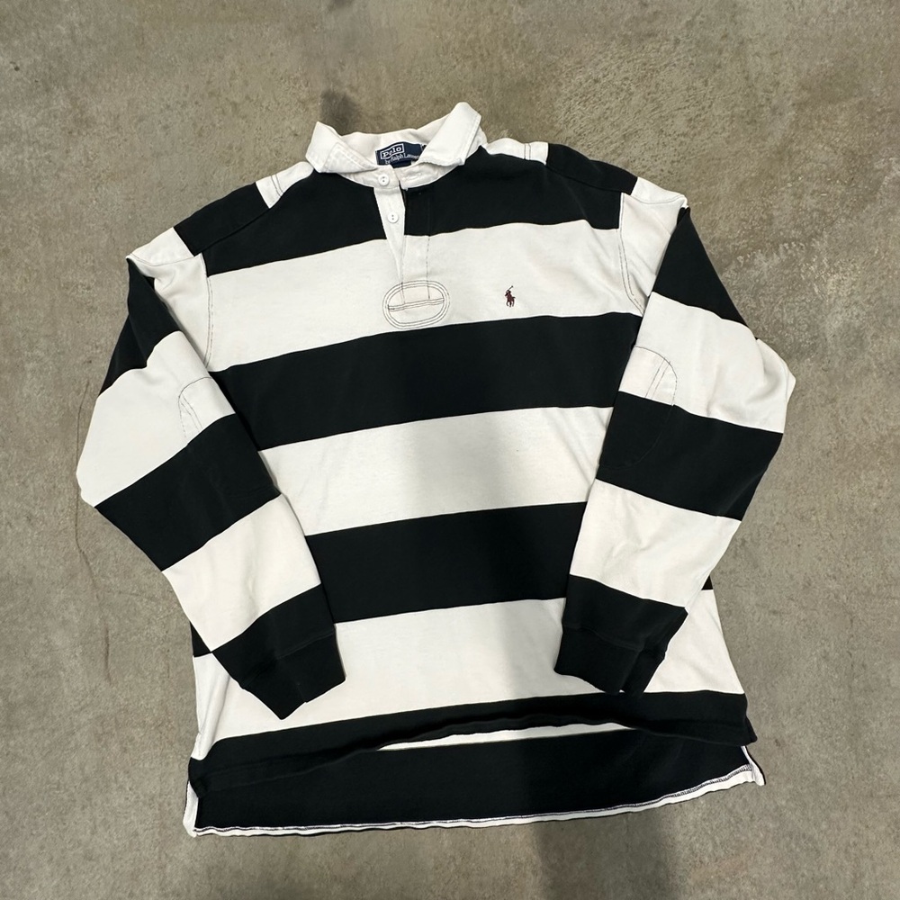 Vintage polo ralph lauren rugby long sleeve size large black / white